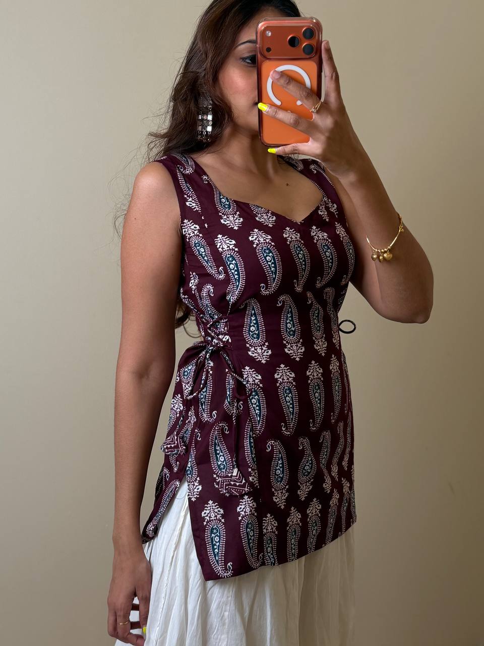 Maroon Handblock Cotton Top