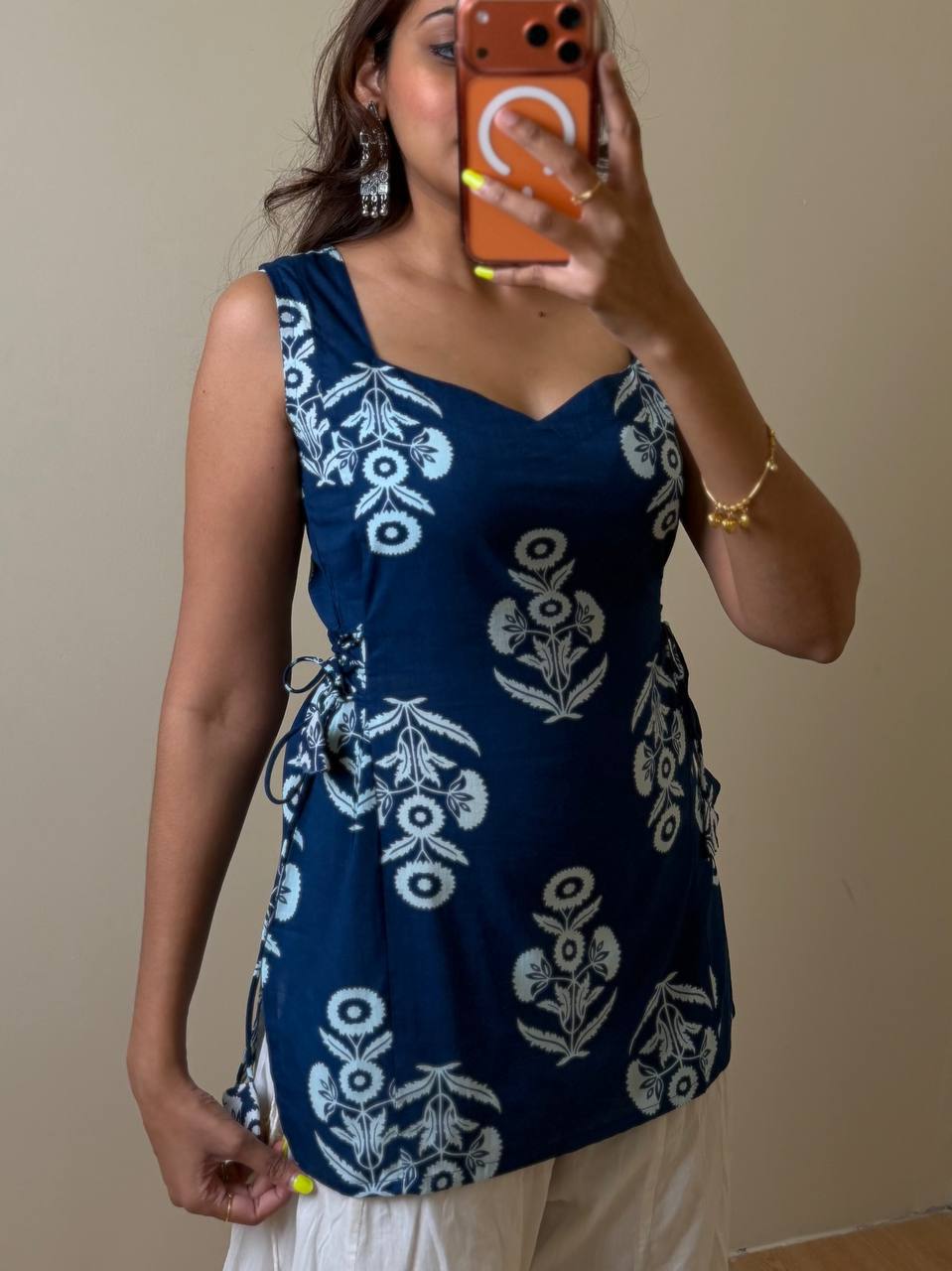 Teal Blue Handblock Cotton Top