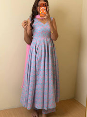 Pastel Purple Soft Cotton Anarkali 3pcs Suit
