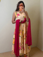Soft Orange Soft Cotton Anarkali 3pcs Suit