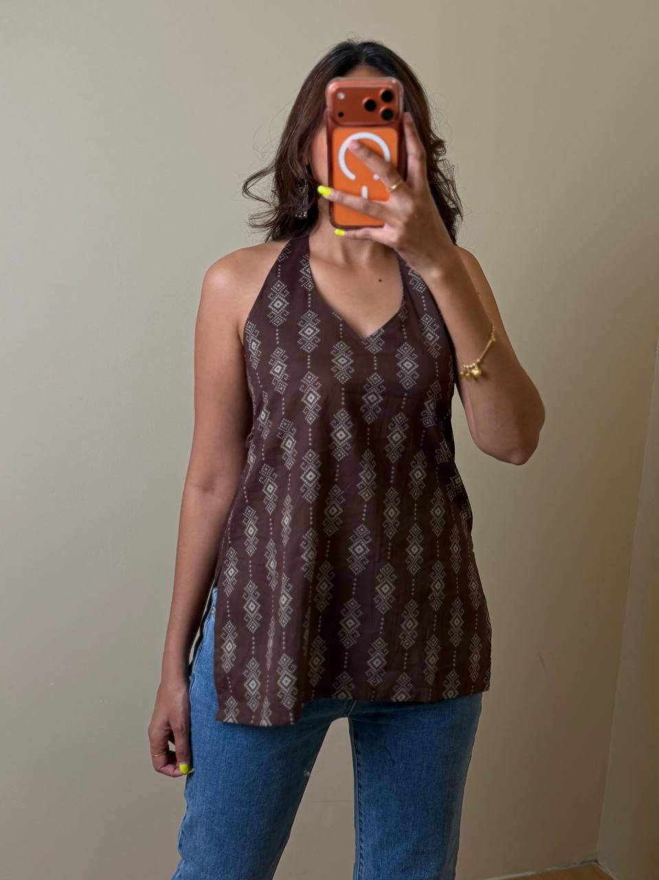 Brown Handblock Cotton Top