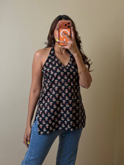 Black Handblock Cotton Top