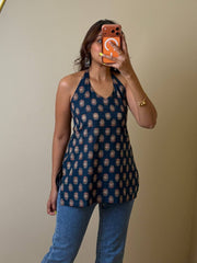 Navy Blue Handblock Cotton Top