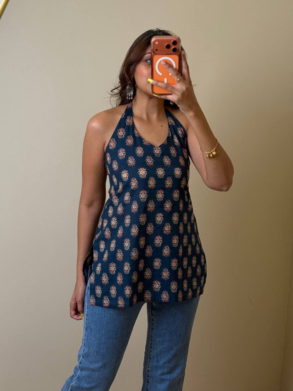 Navy Blue Handblock Cotton Top