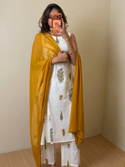 Off White A Line 3pc Cotton Kurti Suit