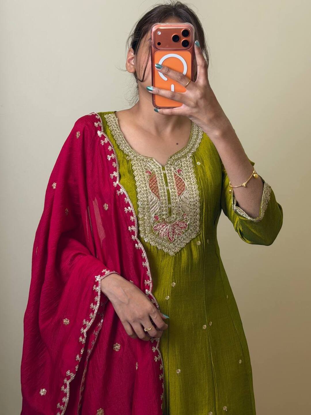 Olive Green 3pc Anarkali Suit