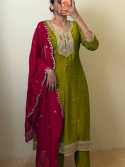Olive Green 3pc Anarkali Suit