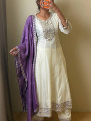 Off White 3pc Anarkali Suit