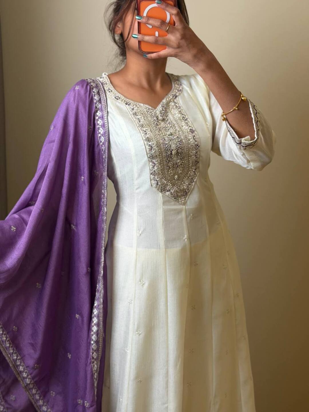 Off White 3pc Anarkali Suit