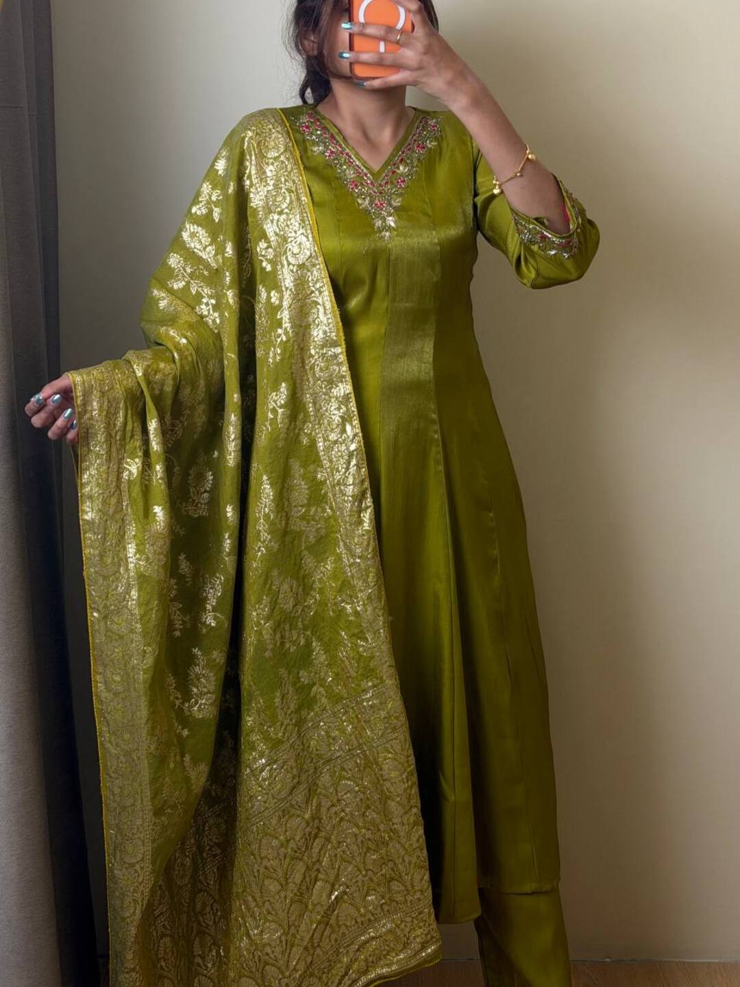 Olive Green 3pc Anarkali Suit