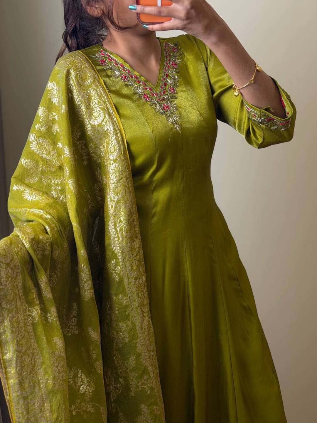 Olive Green 3pc Anarkali Suit