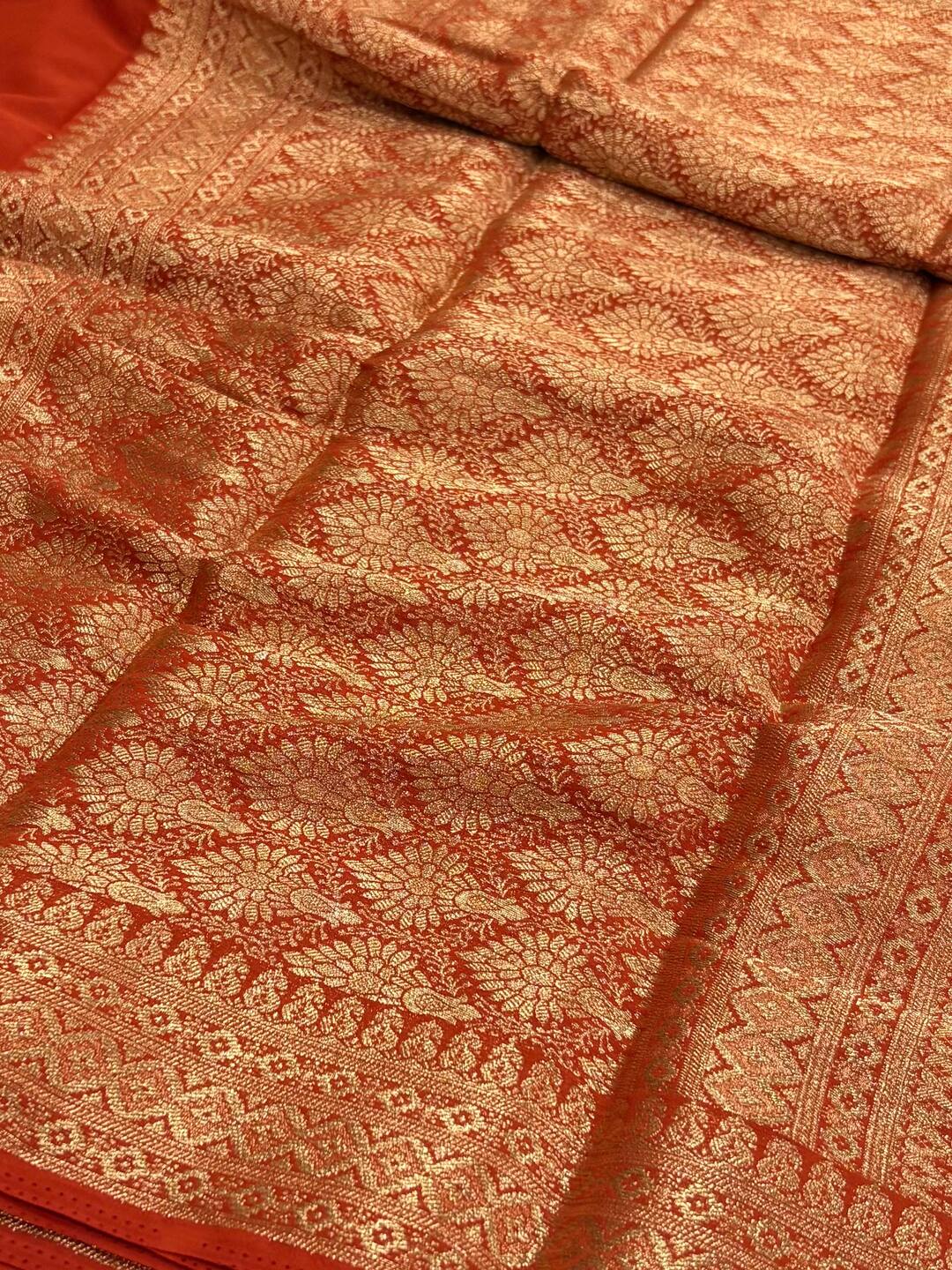 Dark Orange Chiffon Saree
