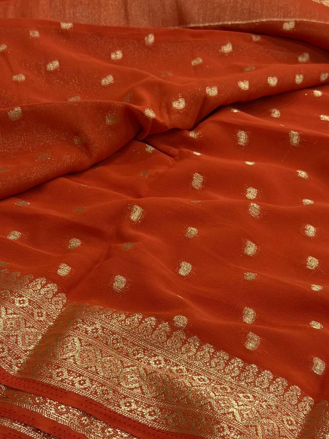 Dark Orange Chiffon Saree