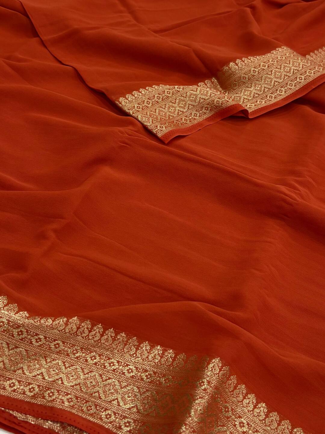 Dark Orange Chiffon Saree