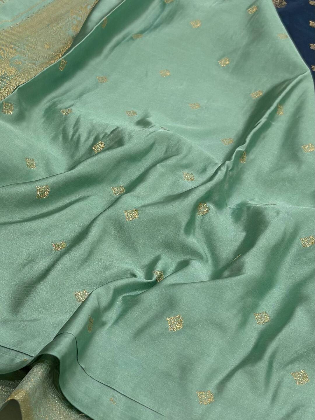 Teal Blue Banaras Satin Silk Saree