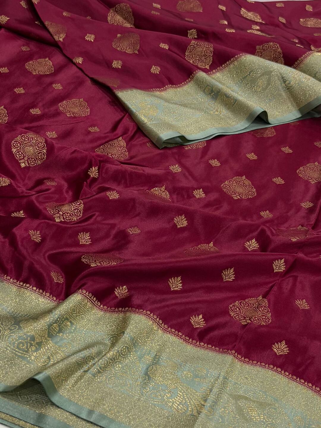 Magenta Purple Banaras Satin Silk Saree