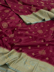Magenta Purple Banaras Satin Silk Saree