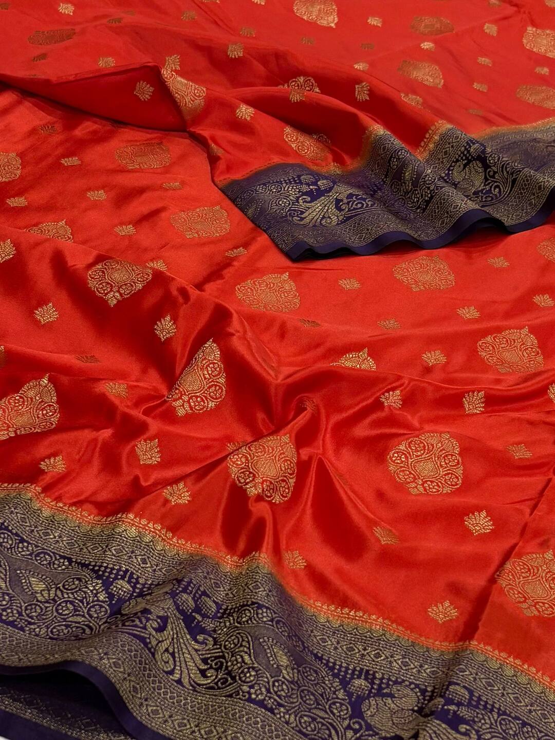 Orange Banaras Satin Silk Saree