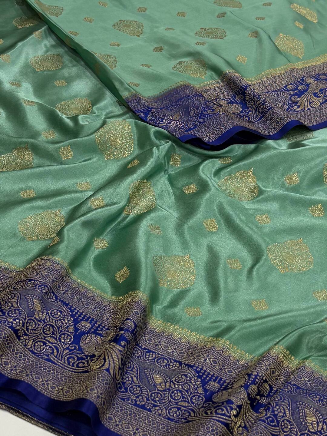 Turquoise Banaras Satin Silk Saree