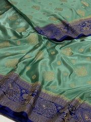 Turquoise Banaras Satin Silk Saree