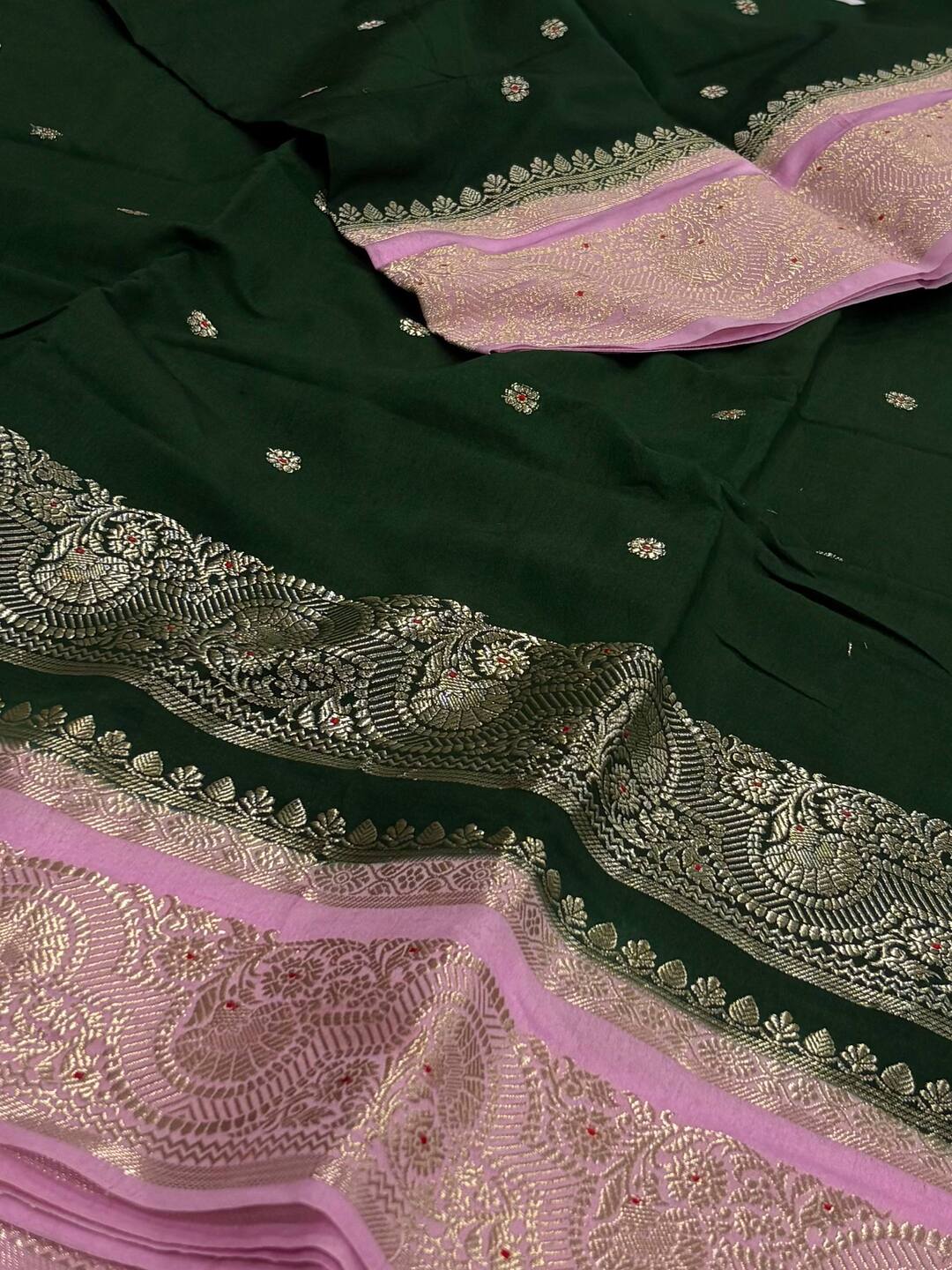 Emerald Green Banaras Cotton Silk Saree
