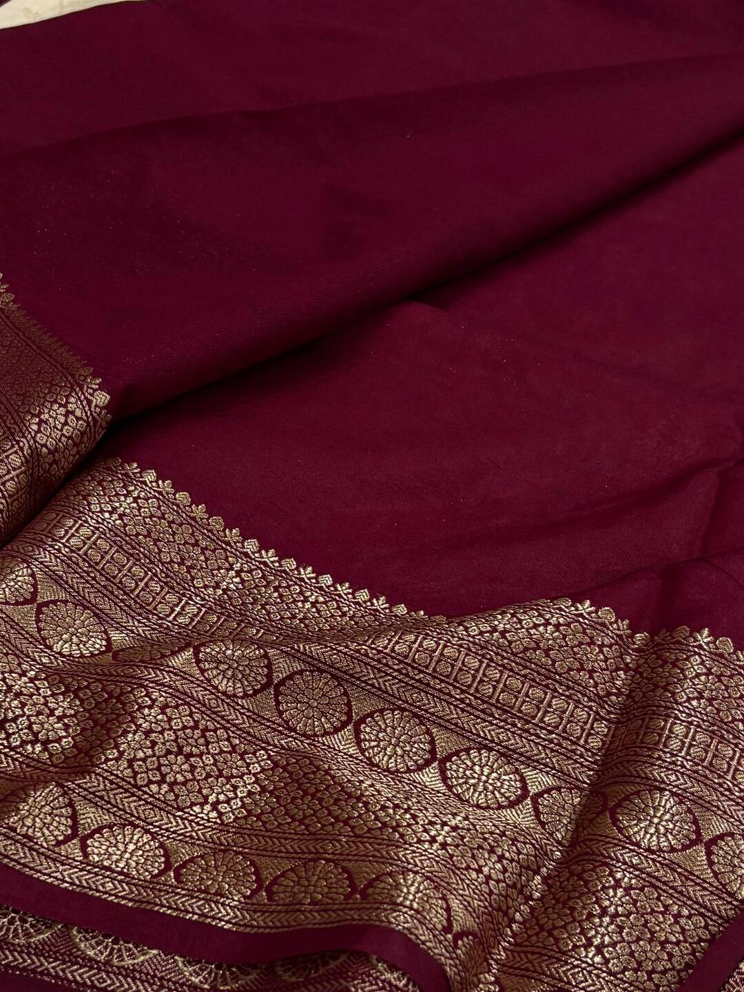 Off White With Burgundy Banaras Cotton Silk Saree