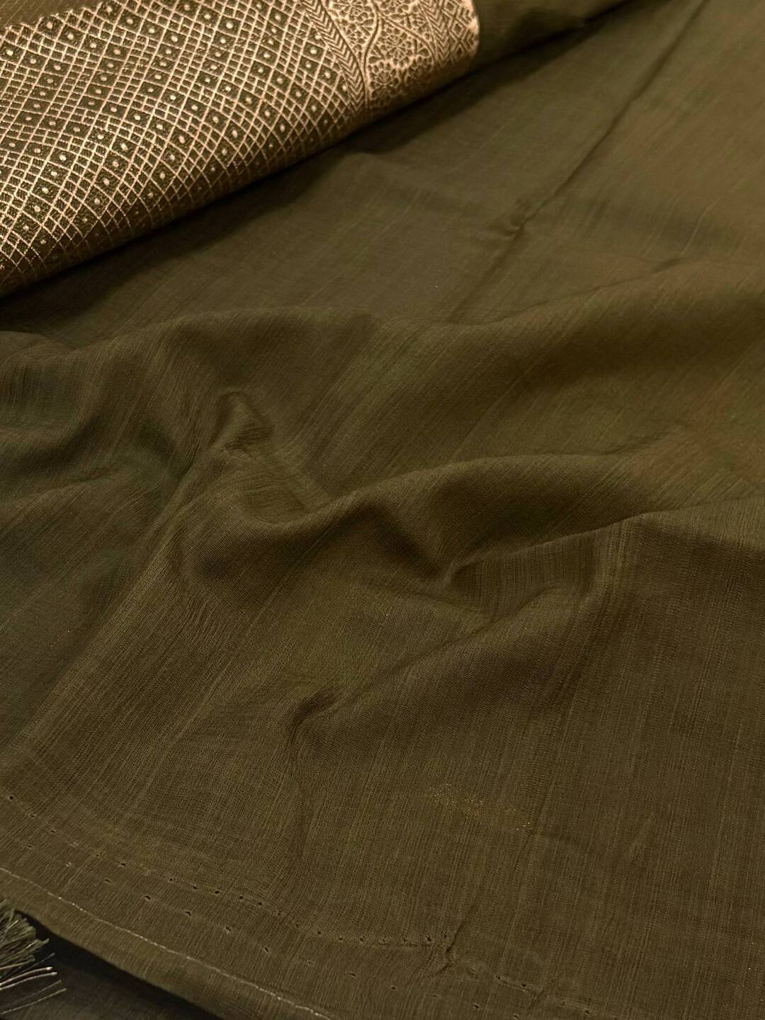 Olive Green Soft Cotton Silk Saree