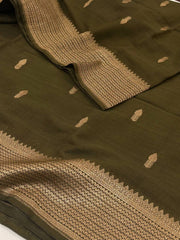 Olive Green Soft Cotton Silk Saree