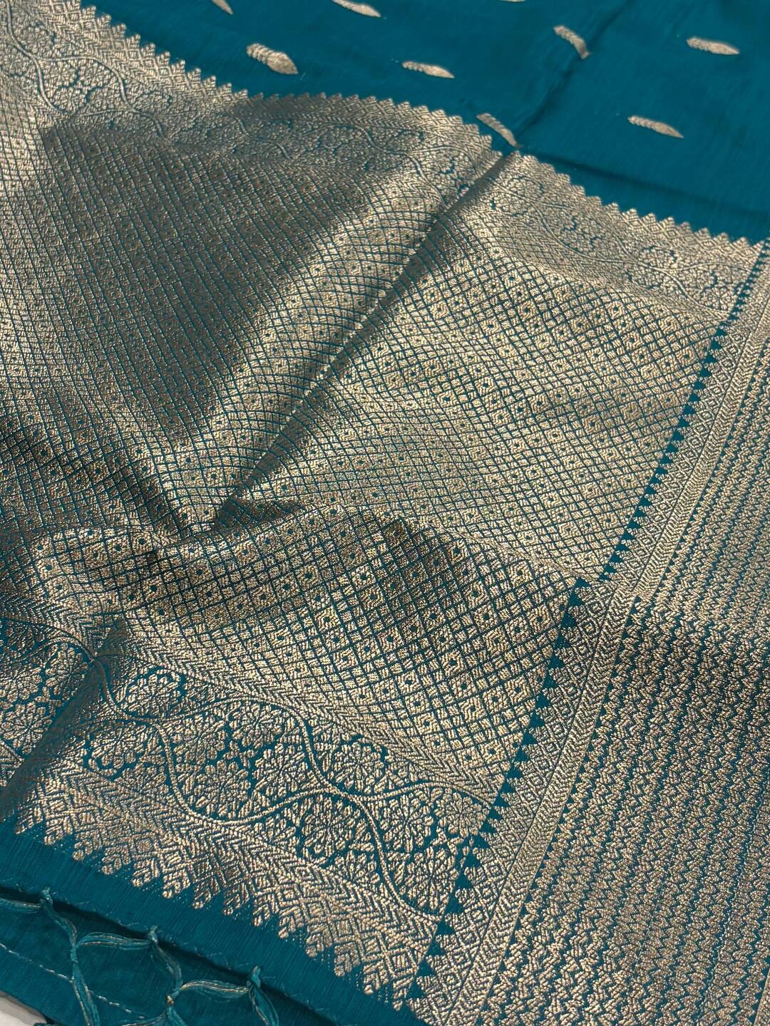 Peacock Blue Soft Cotton Silk Saree