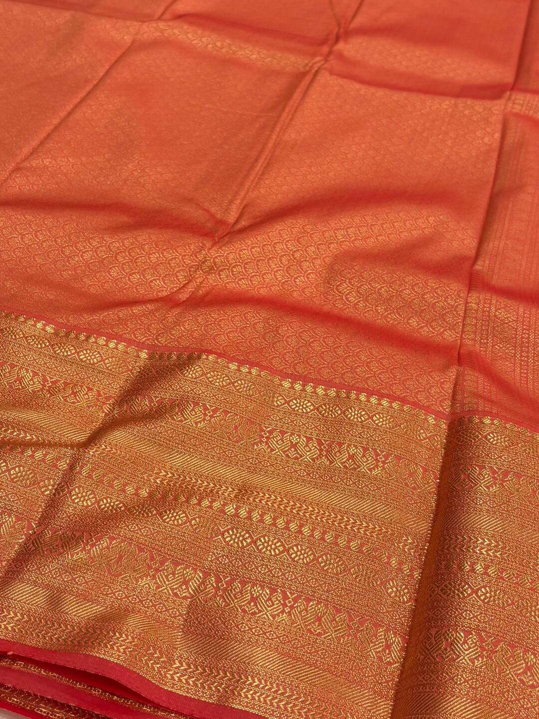 Coral Pink Semi Kanchi Silk Saree