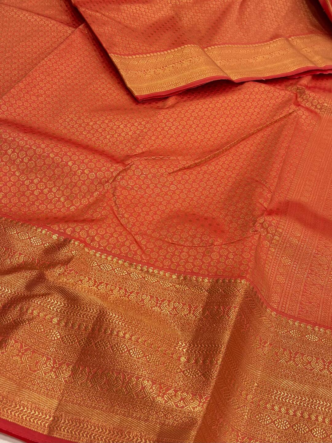 Coral Pink Semi Kanchi Silk Saree