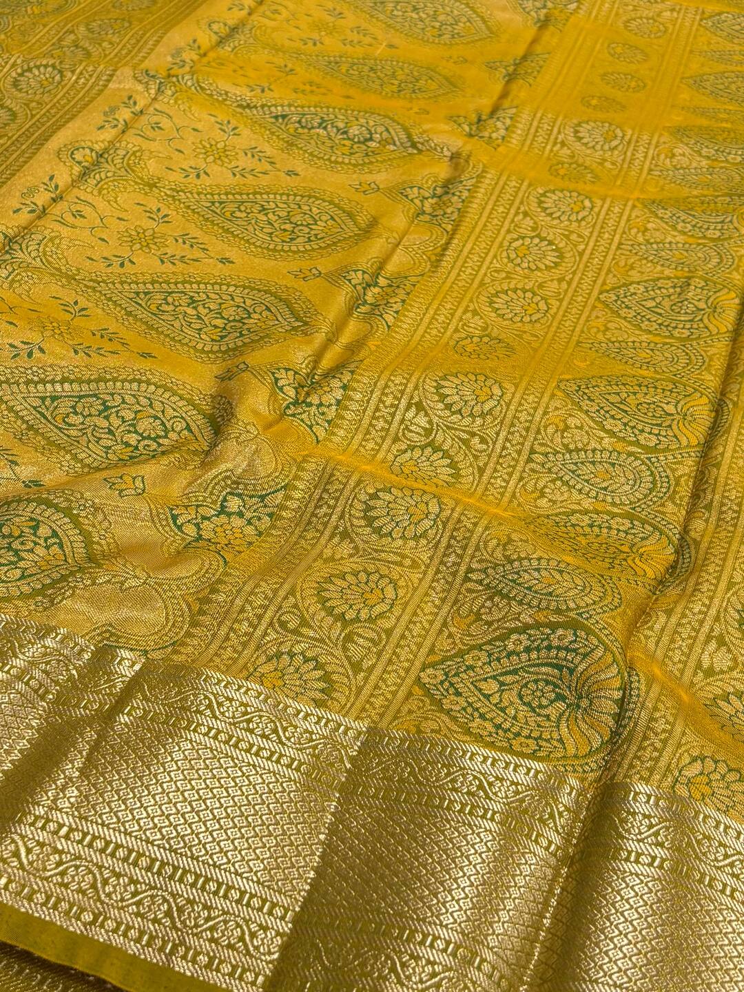 Olive Green Semi Kanchi Silk Saree