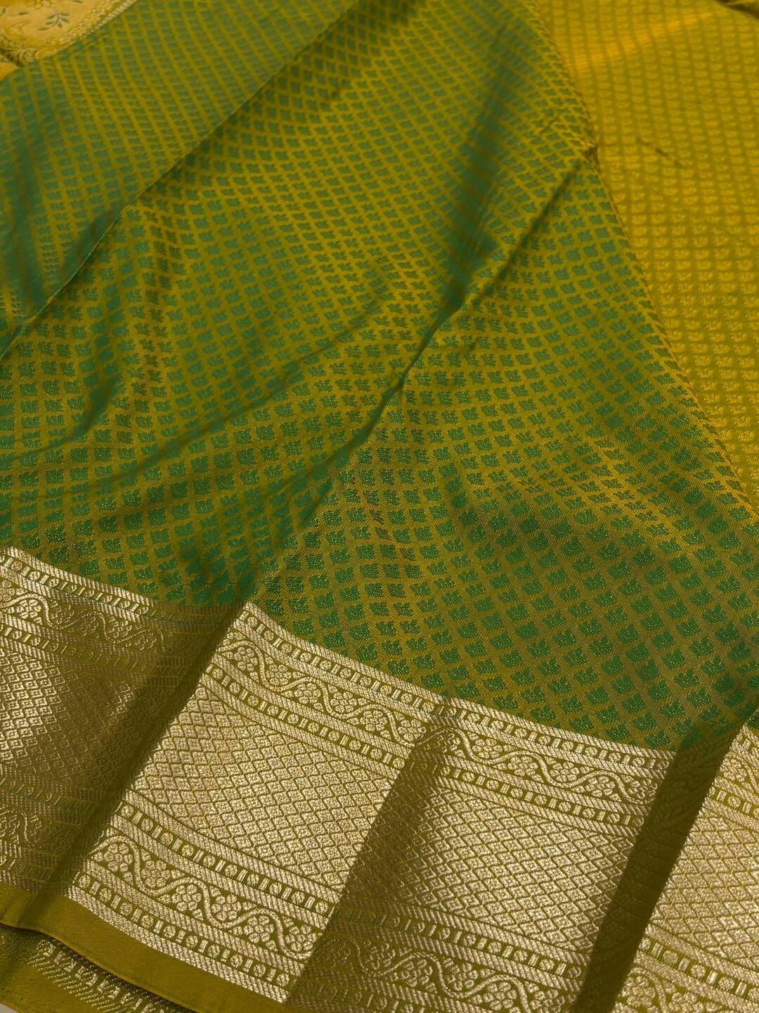 Olive Green Semi Kanchi Silk Saree