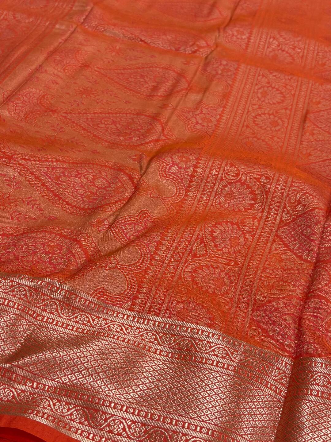 Salmon Orange Semi Kanchi Silk Saree