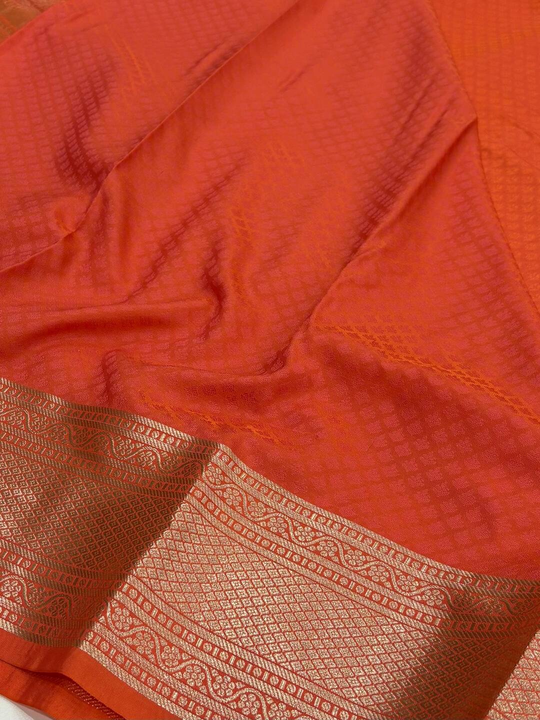 Salmon Orange Semi Kanchi Silk Saree