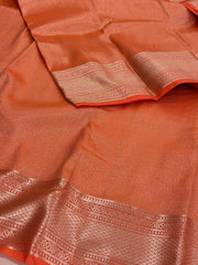 Salmon Orange Semi Kanchi Silk Saree
