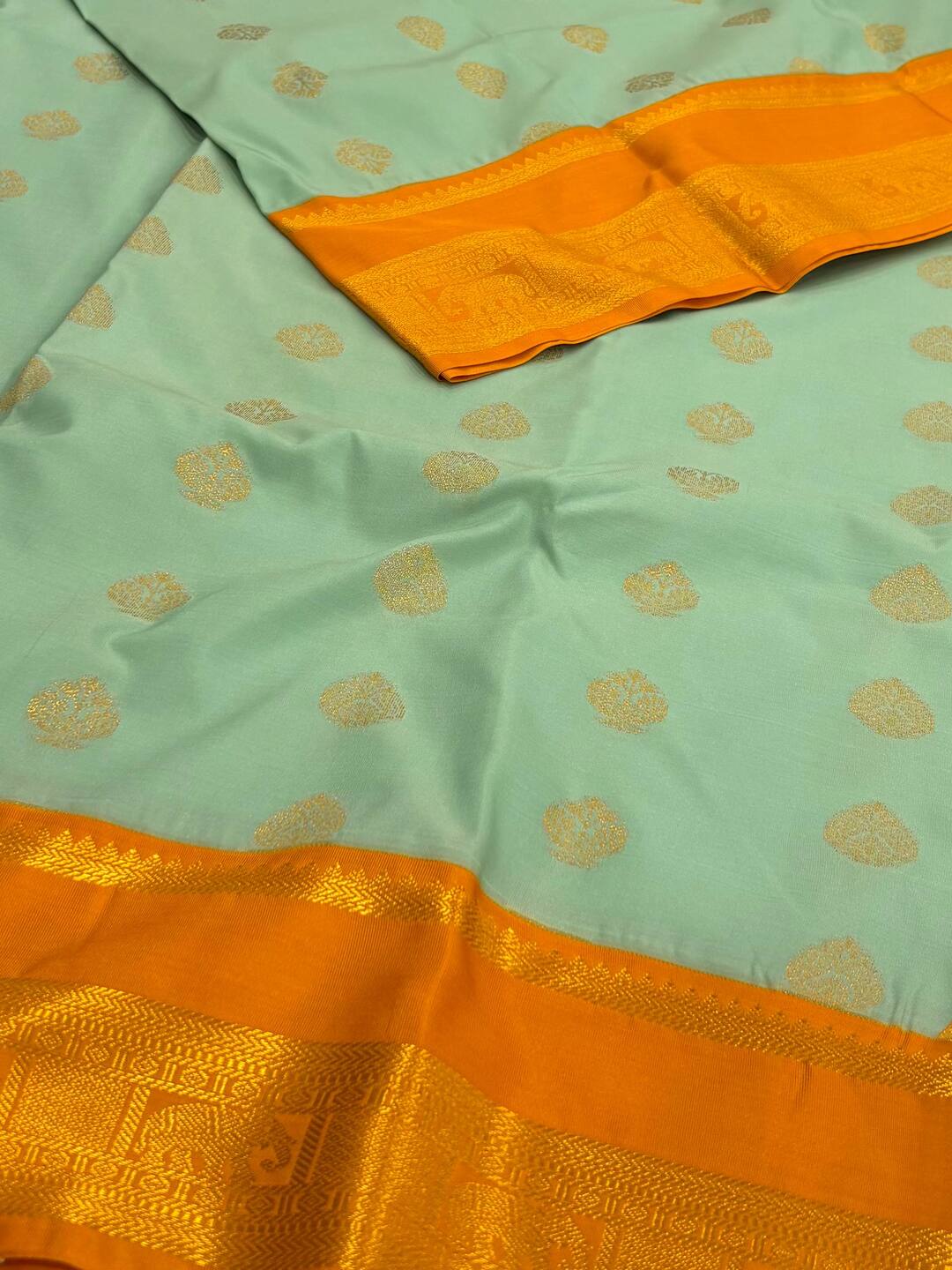 Light Turquoise Semi Kanchi Silk Saree