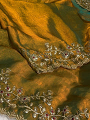 Dual Tone Green Georgette saree with Readymade Blouse