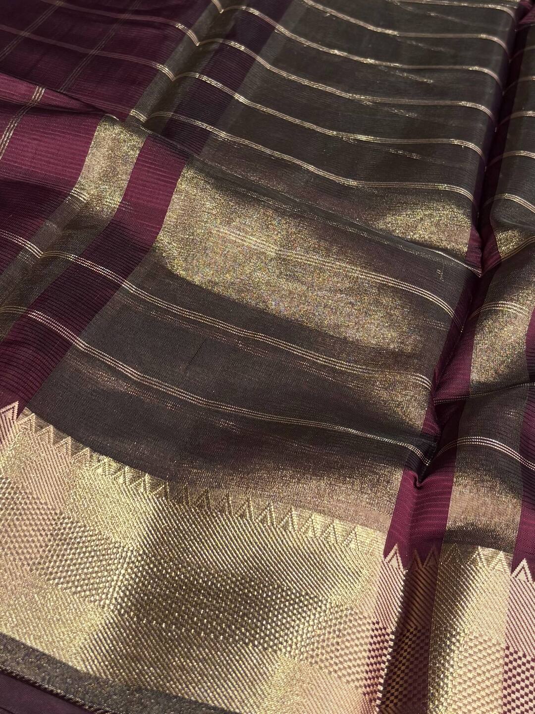 Burgundy Checked Cotton Silk Saree