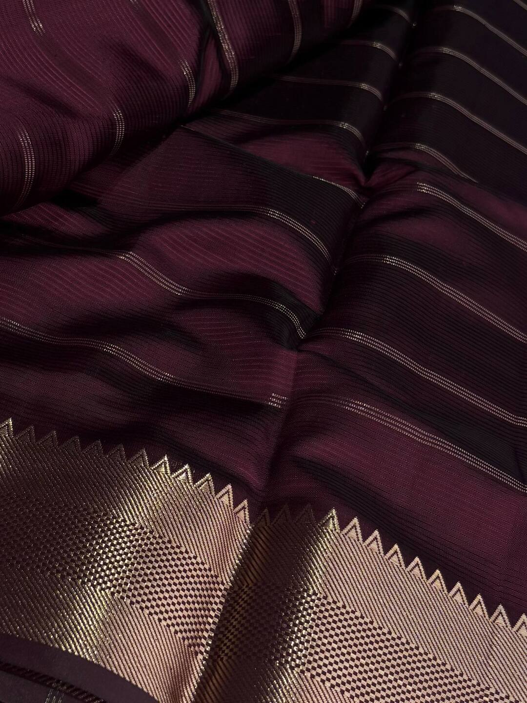 Burgundy Checked Cotton Silk Saree