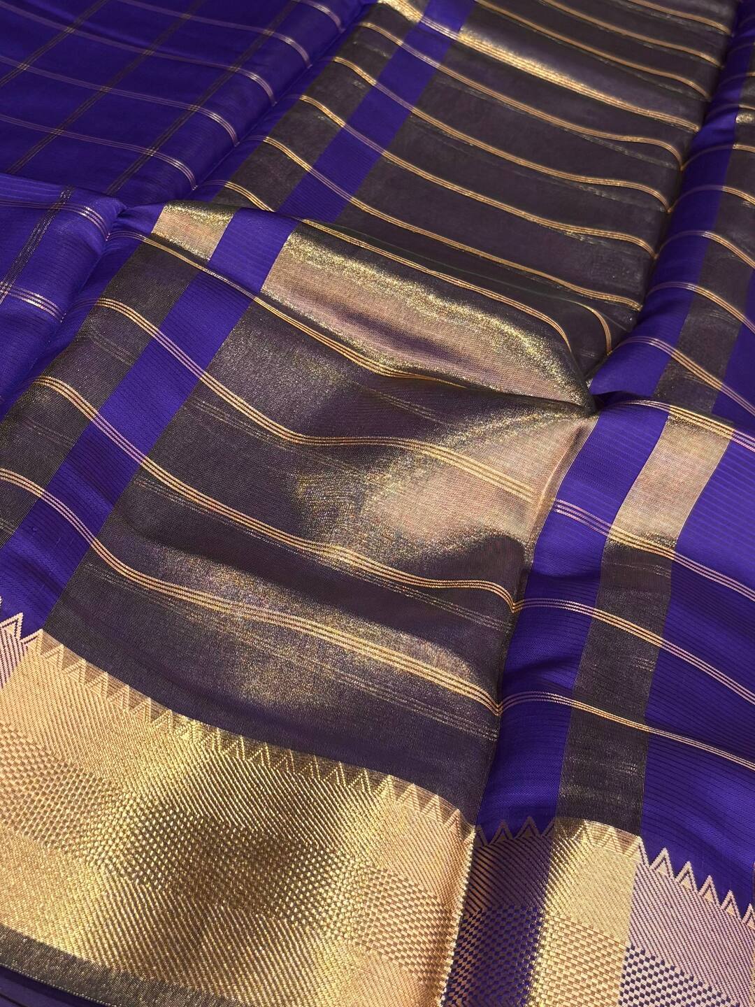 Violet Purple Checked Cotton Silk Saree