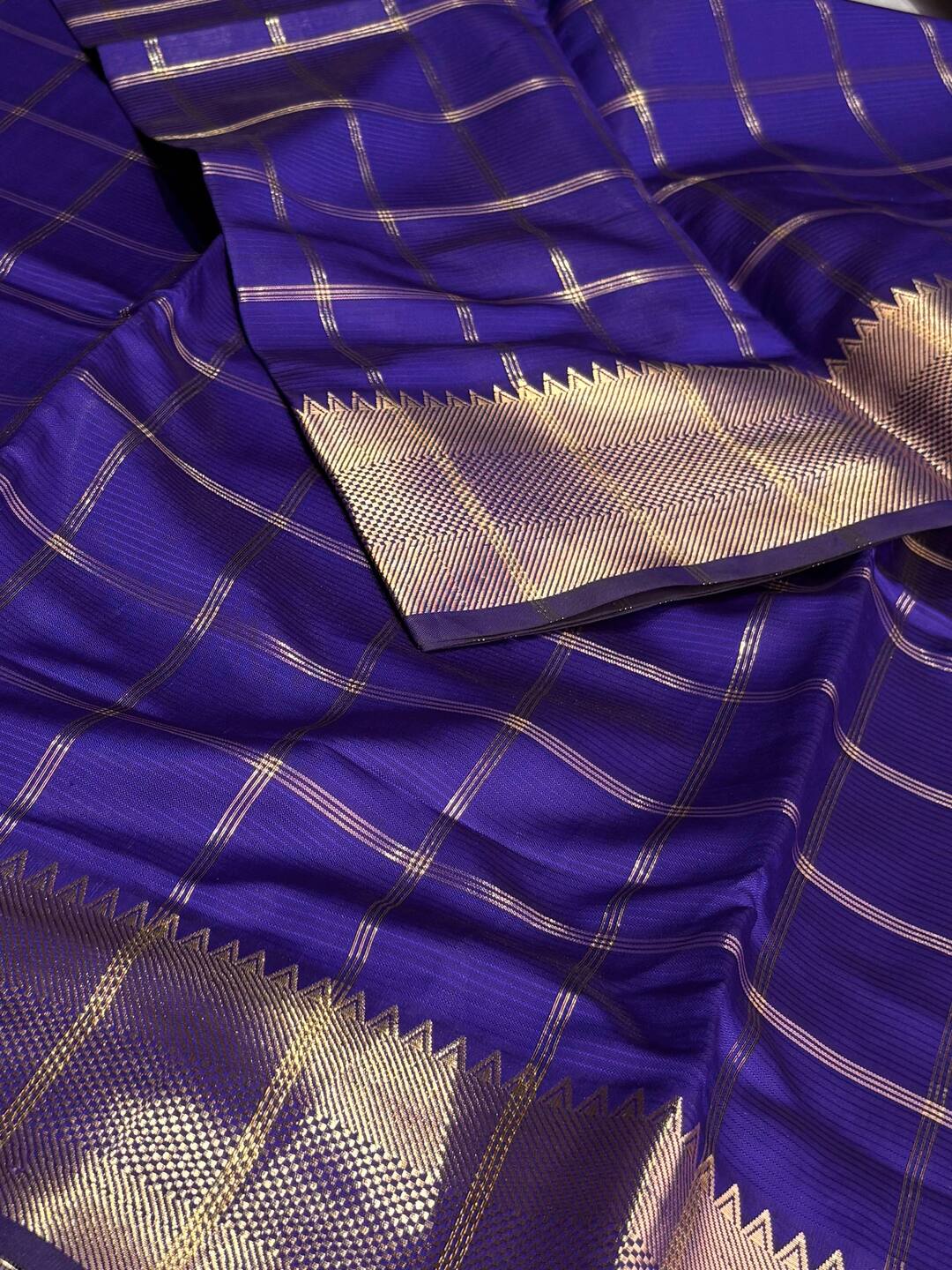 Violet Purple Checked Cotton Silk Saree