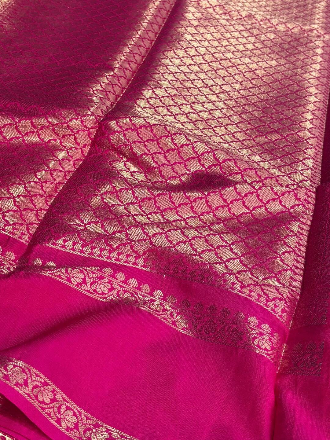 Orange With Hot Pink Cotton Silk Saree