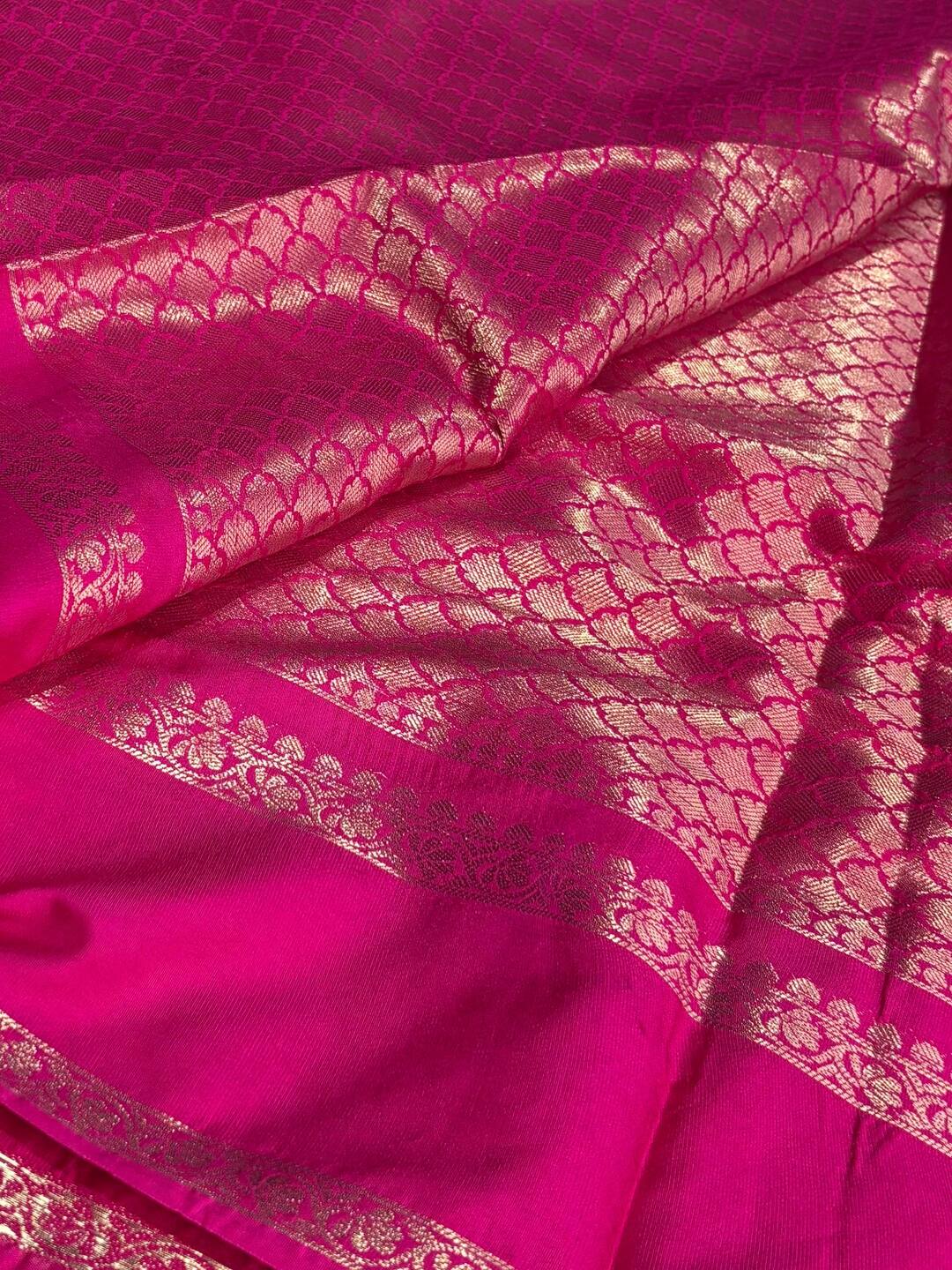 Orange With Hot Pink Cotton Silk Saree