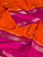 Orange With Hot Pink Cotton Silk Saree