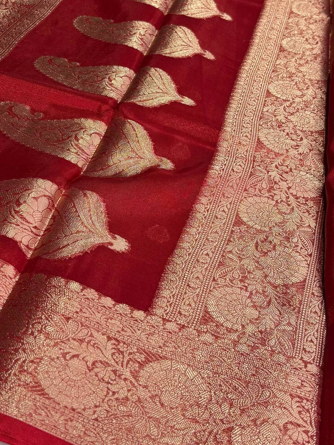 Chili Red Tissue Cotton Silk Saree
