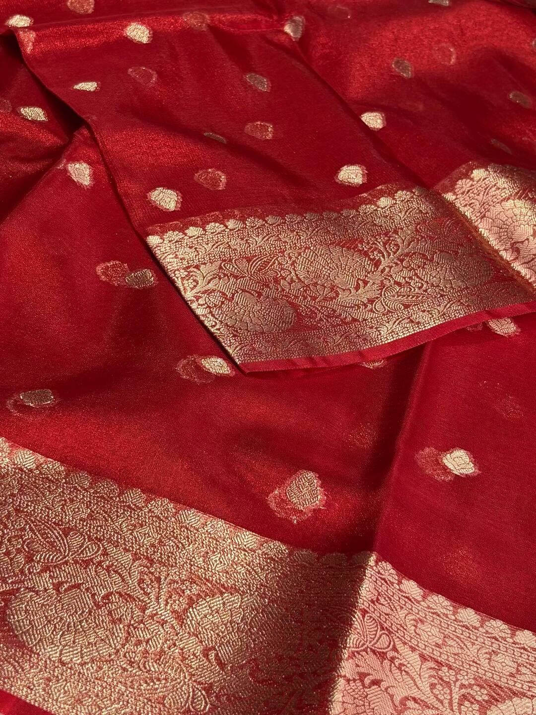Chili Red Tissue Cotton Silk Saree