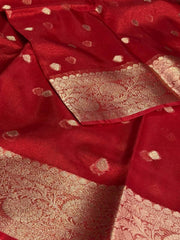 Chili Red Tissue Cotton Silk Saree
