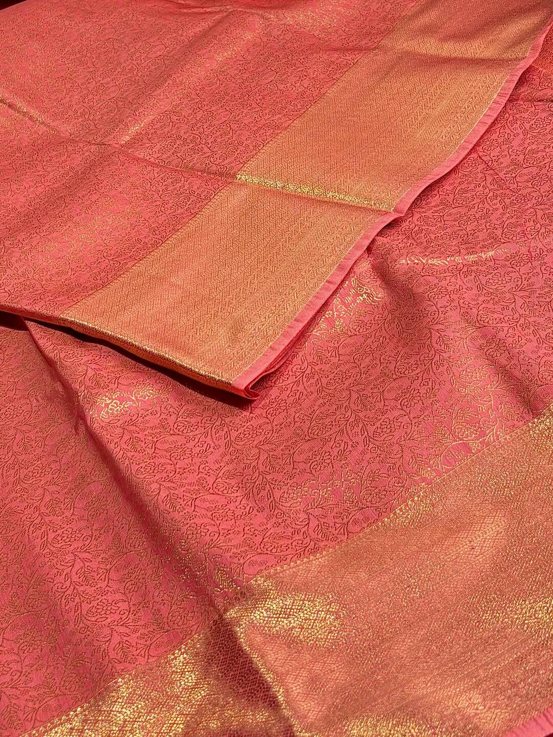 Coral Pink Semi Kanchipuram Silk Saree