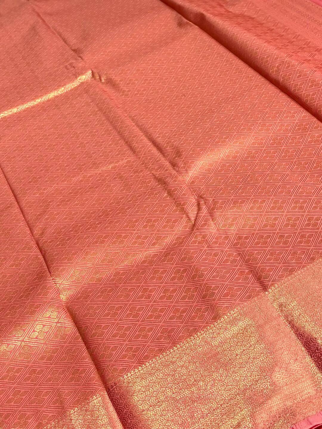 Coral Pink Semi Kanchipuram Silk Saree